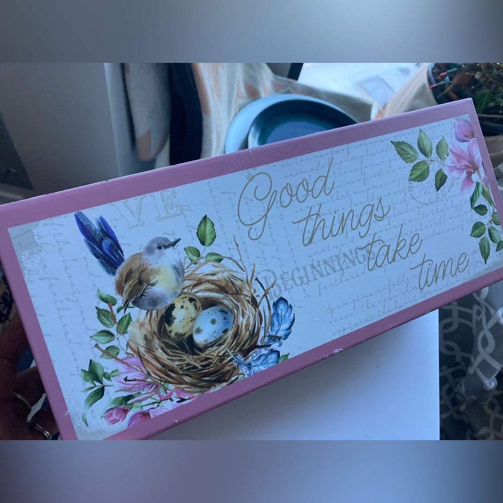 Pink Decorative Box with Bird and Nest Design